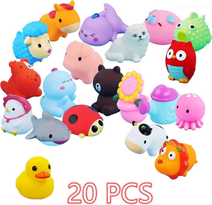 AMINFUN 20 PCS Bath Toys,Rubber Duck Animal,Toddlers Bathtub Toys,Baby Pool Floating Toys,Infant Boy Girl Shower Toys,Party Decoration for Birthday Easter Christmas Party(20-Pack,Random)