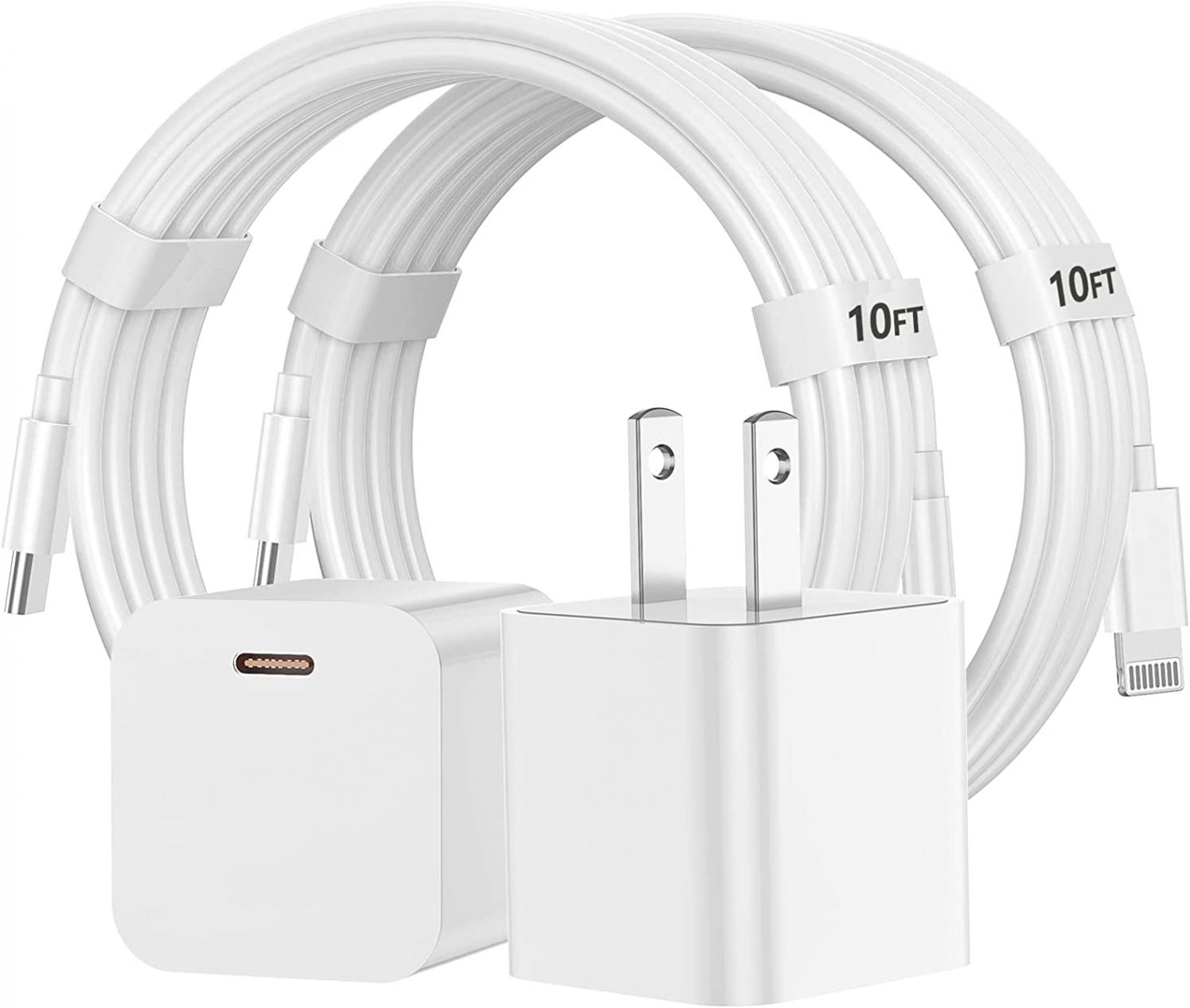 2Pack [Apple MFi Certified] iPhone Charger Fast Charging for Apple iPhone USB C Charger Block PD 20W Wall Plug with 10ft USB C to Lightning Cable for iPhone 14/13/12/11/Pro Max/Mini/Pro/XR/iPad/Plus