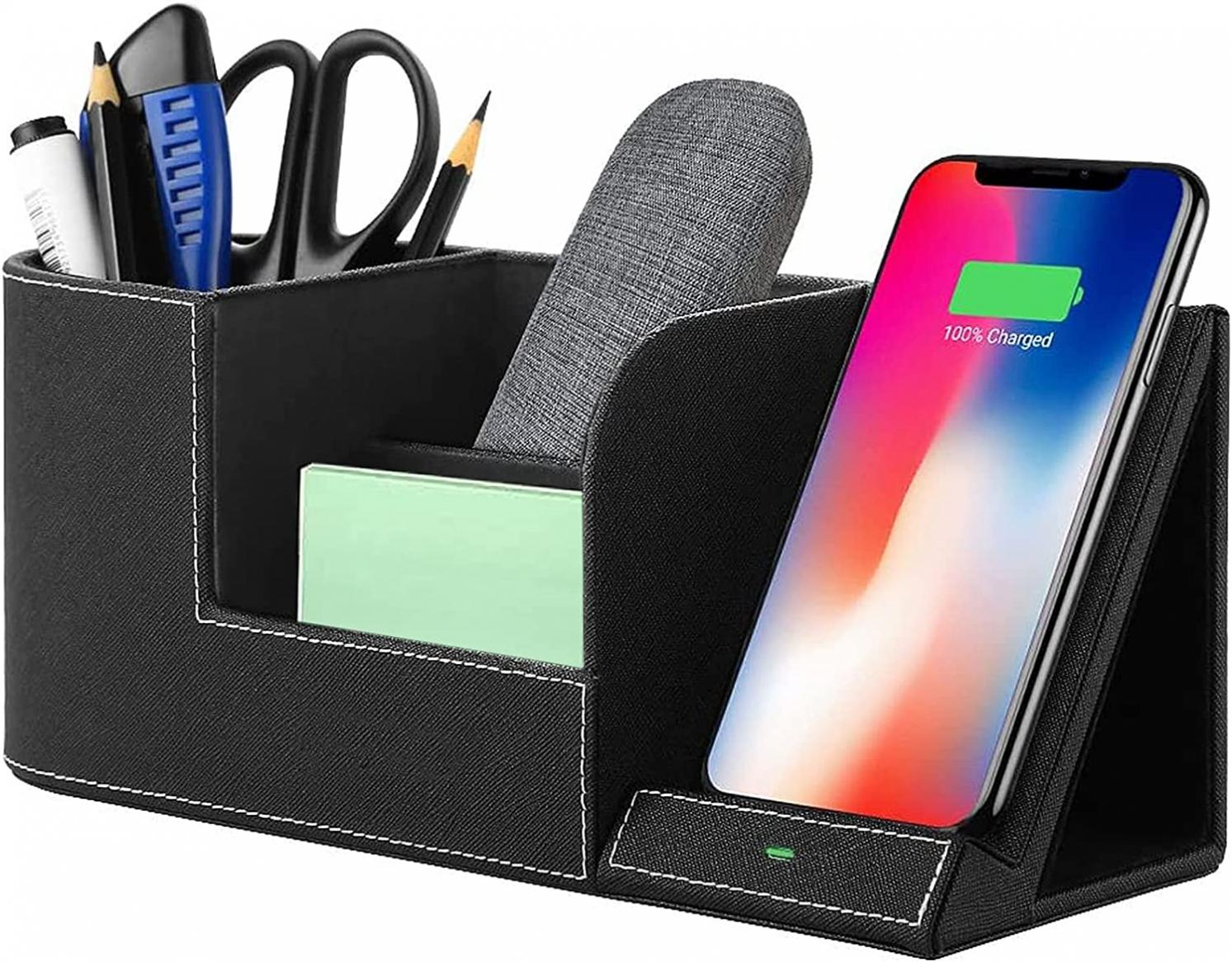 Wireless Charger Desk Stand Organizer Wireless Charging Station for iPhone 13/13 Pro Max/13 Pro/12 Series/11/XS Max/XR/X/8Plus/SE 2, Desk Storage Caddy Pen Pad Holder