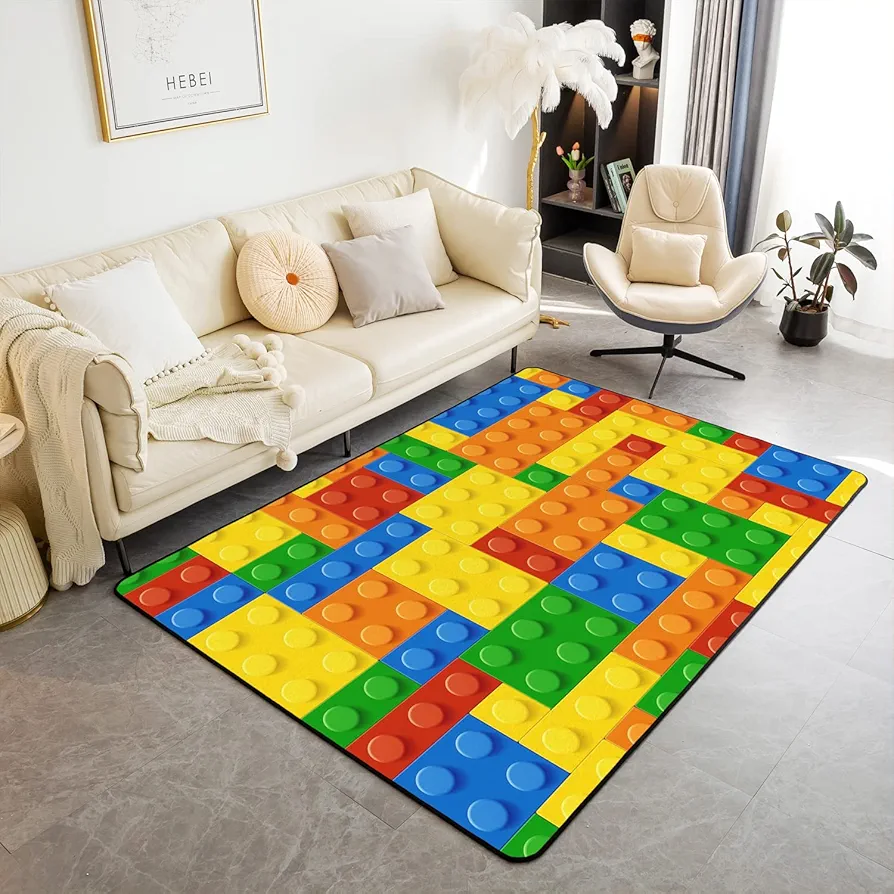 Building Blocks Decorative Carpet Area Rug 4x5 Kids Boys Girls Colorful Geometric Living Room Rugs for Bedroom Area Rug 4x5 Carpet Kitchen