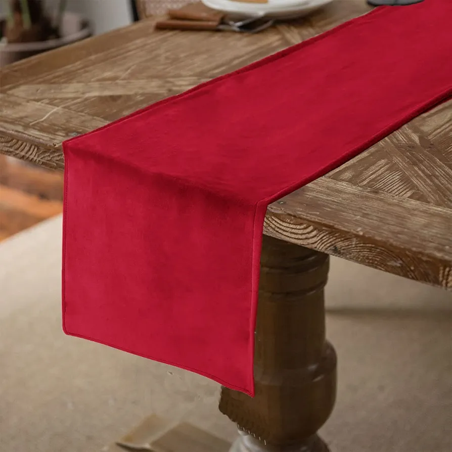 Velvet Table Runner Red Table Runner Dresser Scarves 108 inches Long Table Runner for Living Room, Coffee Table, Wedding, Parties (Red, 13x108inch)