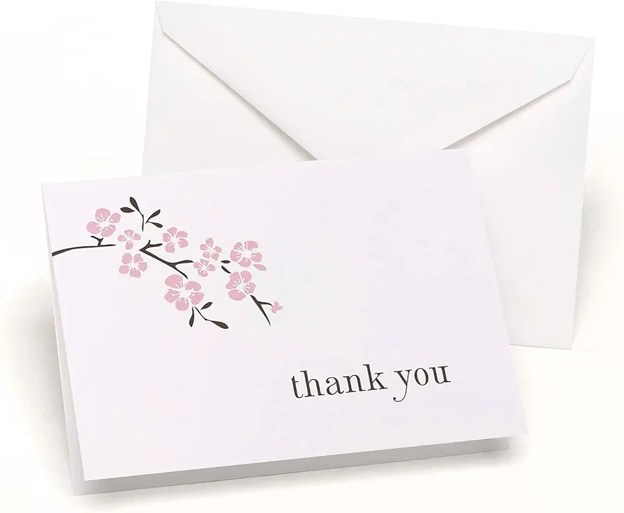 HBH 3 1/2-inch x 4 7/8-inch Cherry Blossom Wedding Thank You Card, Bright White/Pink/Brown, 50/Pack (77311ST)