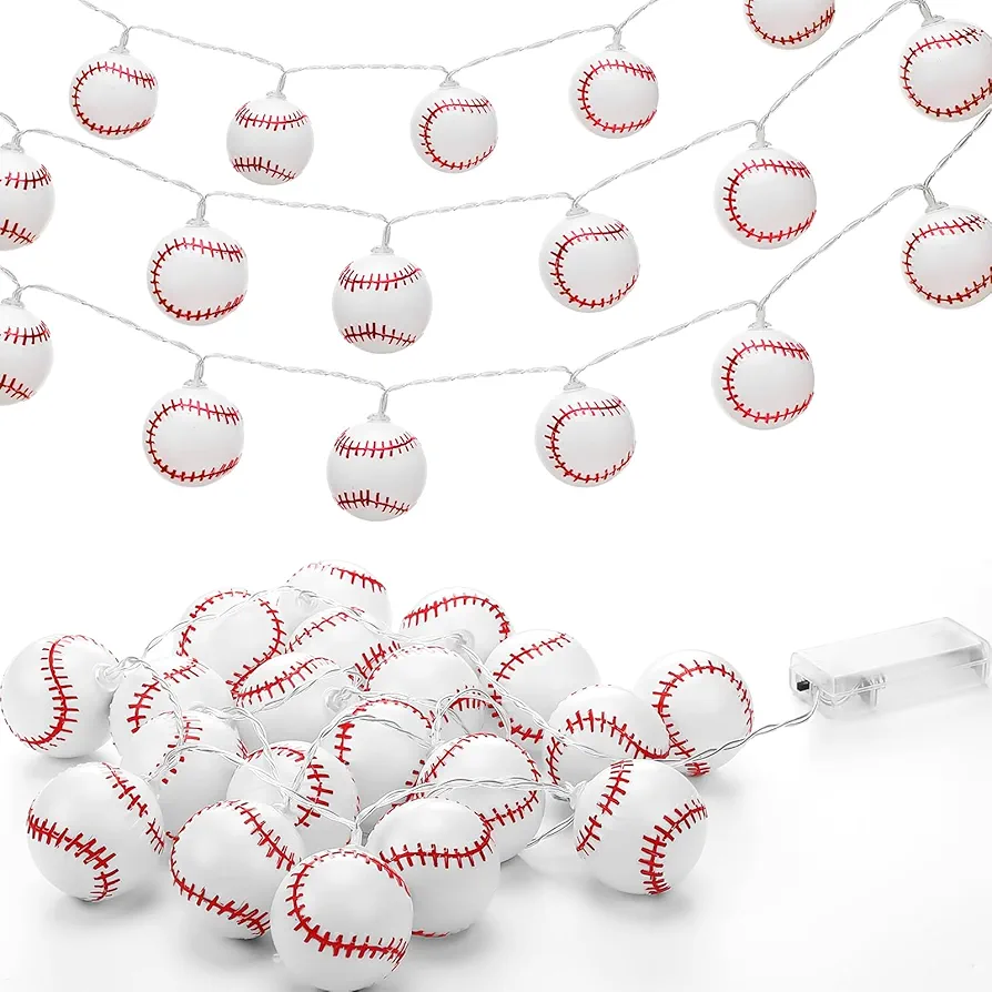 2 Pcs Baseball Senior Night 2024 Decorations String Lights Battery Operated 6.56 ft 20 LED Sports Decor Lights Fairy Baseball Light for Baseball Party Decor Kids Boys Bedroom Indoor Gift