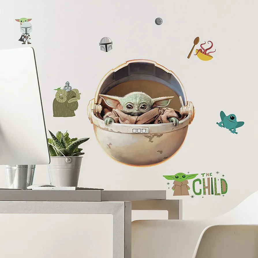 RoomMates RMK4655SCS The Mandalorian The Child Painted Peel and Stick Wall Decals, Green/Brown/Gray