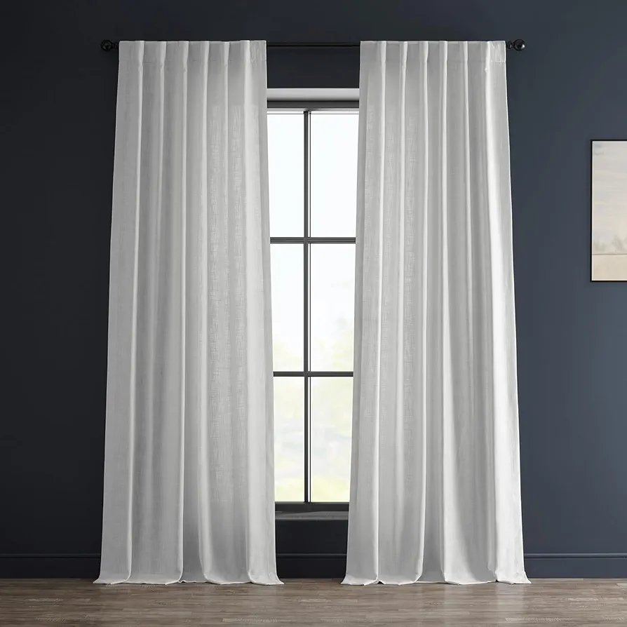 HPD Half Price Drapes Premium Heavy Faux Linen Curtains for Living Room (1 Panel), 50W x 96L Light Filtering Curtains 96 Inches Long Window Curtains for Bedroom, Rice White