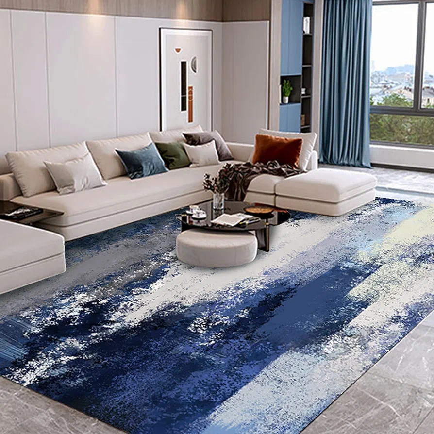 5x7 Area Rug - Vintage Soft Machine Washable Rugs Living Room Rugs Non Slip Non Shedding Stain Resistant Rug for Bedroom Dining Room Office Modern Abstract Carpet Home Decor Big Rugs, Blue