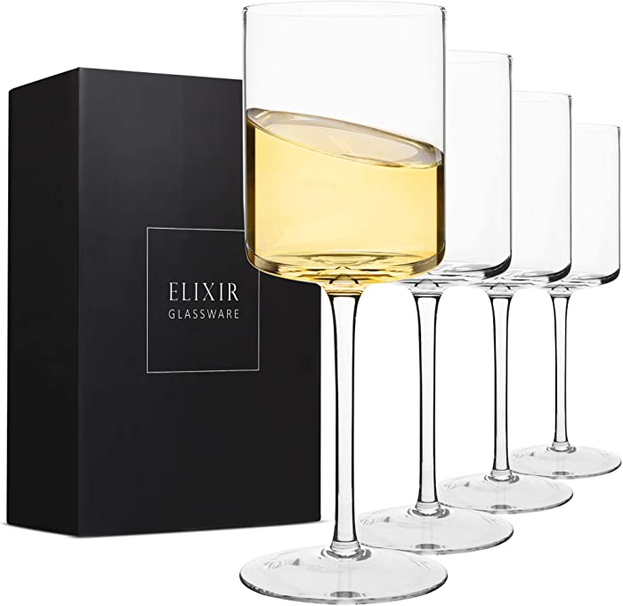 Elixir Glassware Crystal Wine Glasses - Set of 4 - 14 oz Stemware - Red Wine & White Wine Entertaining Drinkware - 100% Lead-Free Glass - Unique Modern Design