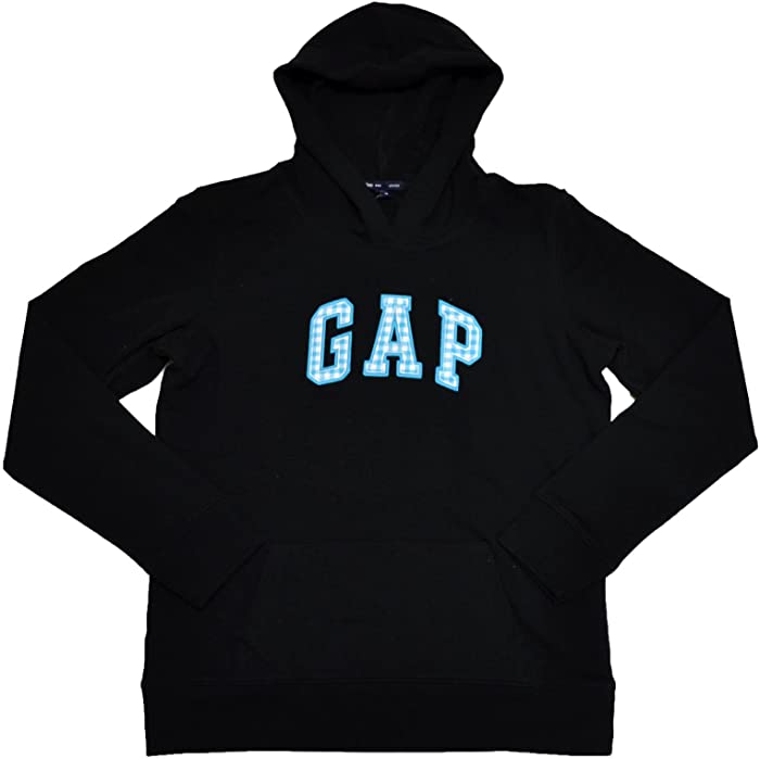 GAP Womens Fleece Arch Logo Pullover Hoodie (Black Aqua, XS)