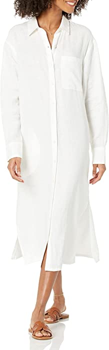 The Drop Women's Fiona Relaxed Linen Midi Shirt Dress