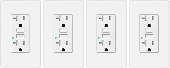 4 Pack GREENCYCLE 20 Amp GFCI Outlet, Self-Test GFI Dual Receptacle, Tamper Resistant and Weather Resistant with LED Indicator, Wall Plates Screws Included, ETL Certified, White