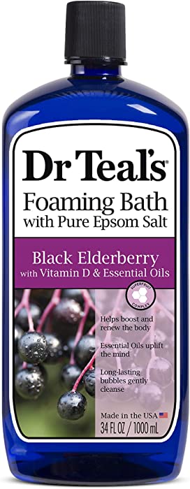 Dr Teal's Foaming Bath with Pure Epsom Salt, Black Elderberry with Vitamin D & Essential Oils, 34 fl oz