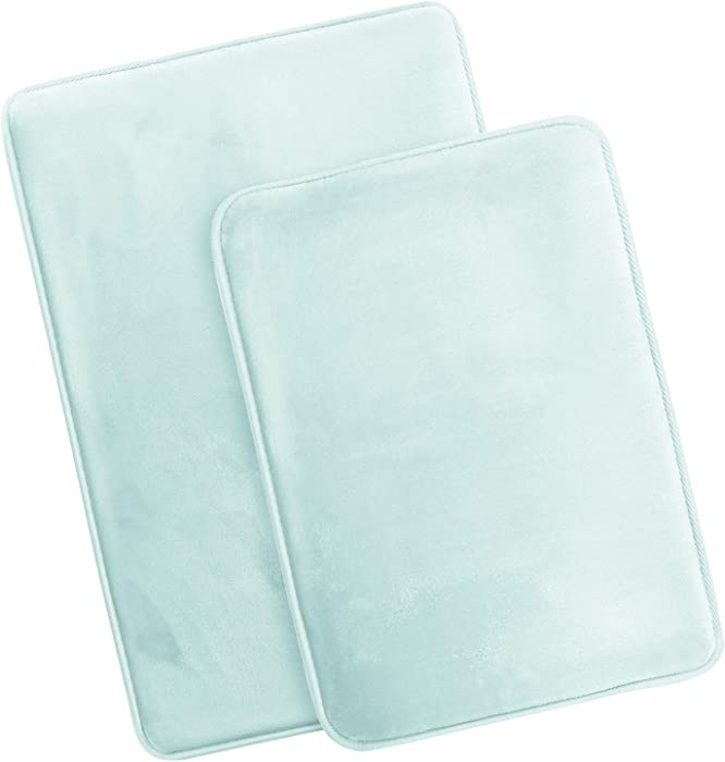 Clara Clark Bathroom Rugs, Ultra Soft Plush Bath Mat for Bathroom, Non-Slip, Velvet Memory Foam Set of 2 Bath Rugs, 17 x 24 / 20 x 32, Solid Aqua Light Blue