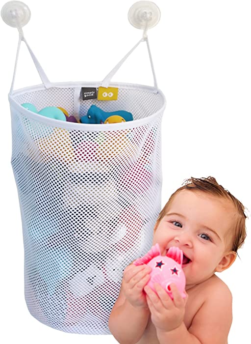 SIMPLY GOOD Tub Cubby Bath Toy Storage for Baby Bath Toys, Hanging baby bath toy holder with Suction Cups - Mesh Net Shower Caddy for Bathtub Toys - Baby Bath Toy Organizer Shower Toy Holder