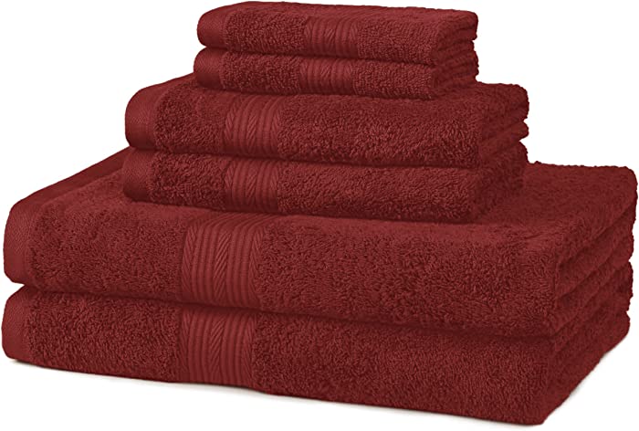 Amazon Basics 6-Piece Fade Resistant Bath, Hand and Washcloth Towel Set - Crimson