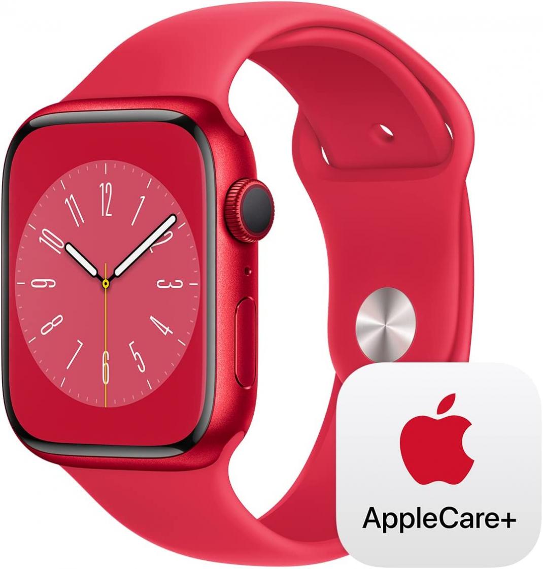 Apple Watch Series 8 [GPS 45mm] Smart Watch w/ (Product) RED Aluminum Case with (Product) RED Sport Band - M/L with AppleCare+ (2 Years)