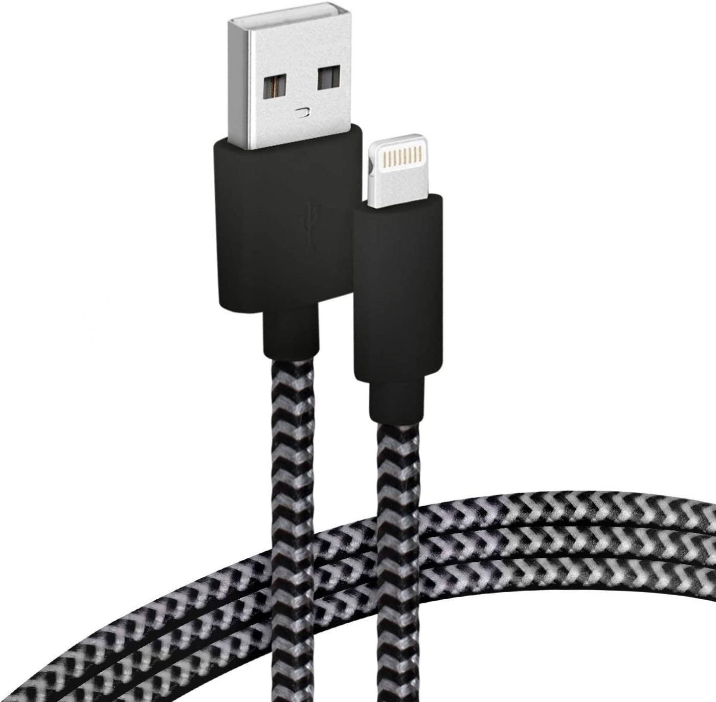 Realm Nylon Braided Lightning to USB A – Mfi Certified Apple iPhone Charger, 5ft, Black, RLMC1BK