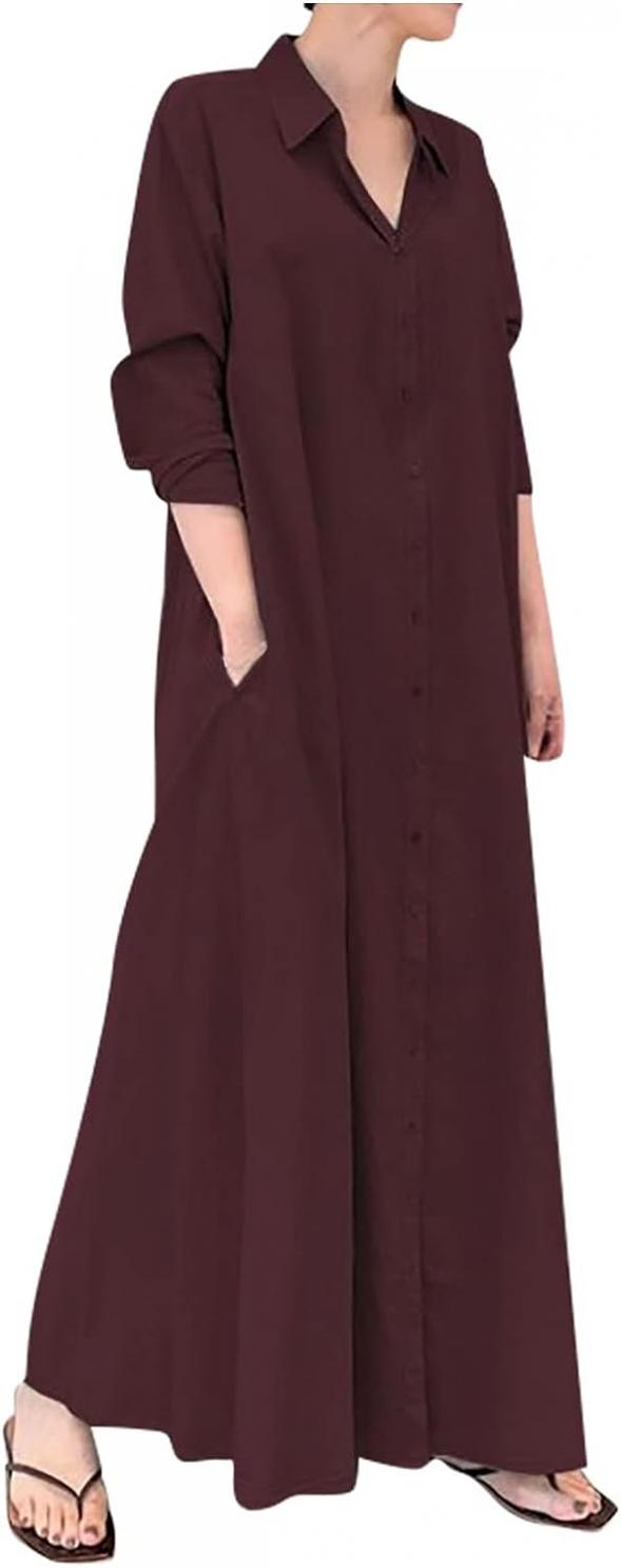 Women's Dresses 2022 Casual Cotton Linen Solid Color Loose Temperament Long Shirt Dress Wedding Guest Dresses