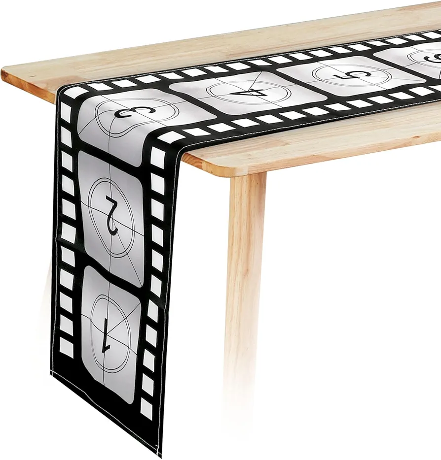 Movie Night Table Runner, 12 x 72 Inch Printed Filmstrip Table Runner Movie Reel Decor Movie Theme Tablecloth Decorations for Kitchen Film Party (Classic Style, 1 Pcs)