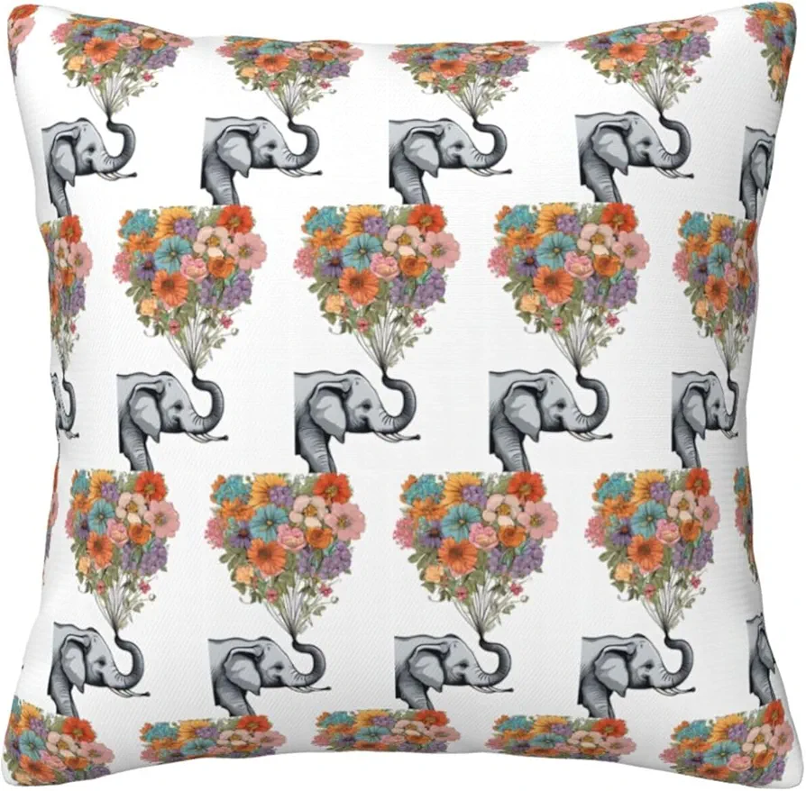 Decorative Throw Pillow Covers 18 x 18 Outdoor Sofa Couch Pillow Covers Pillowcases for Farmhouse/Apartment/Living Room Decor and Accessories - Elephant with flower