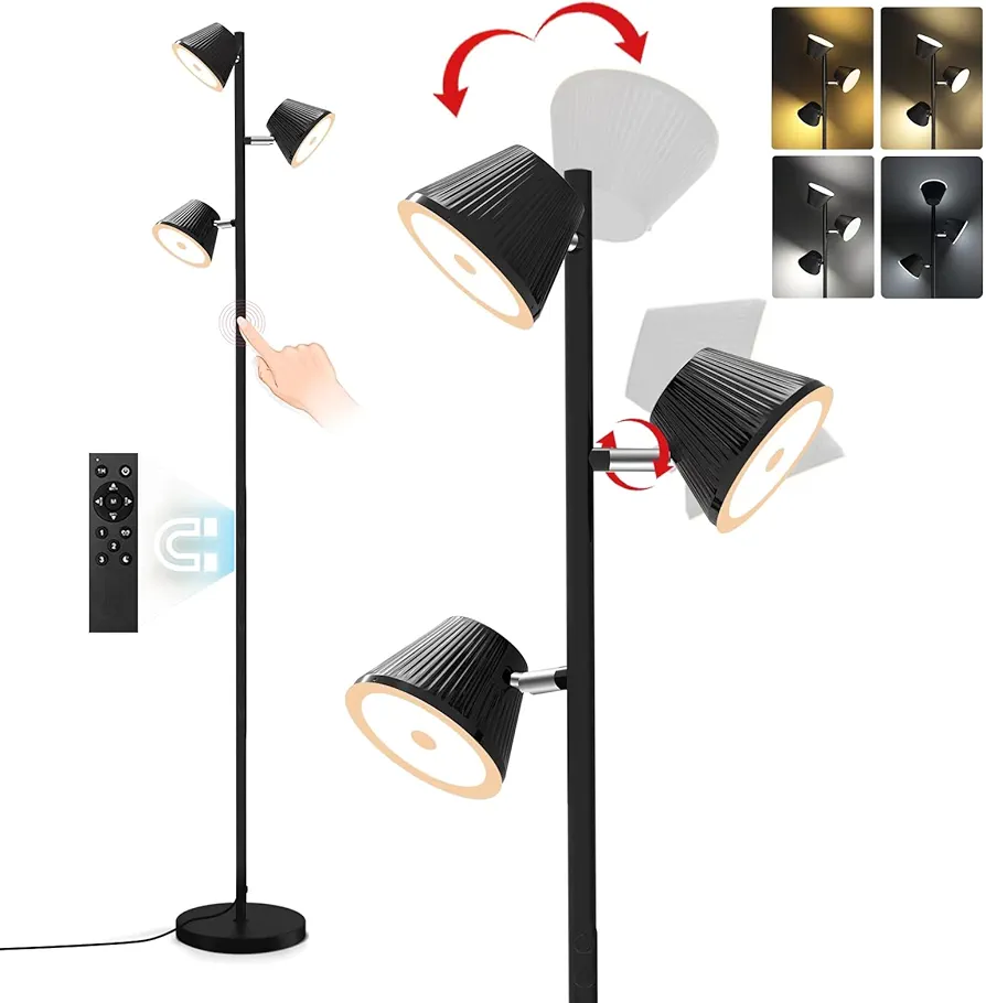 LED Tree Floor Lamp 42W, 4200 Lumens Super Bright Floor Lamps for Living Room with Remote & Touch Control, 3 Rotatable Lights 4 Color Temperatures, Modern Tall Standing Lamp for Bedroom Office