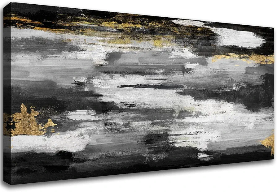 Kureful Large Canvas Wall Art Abstract Painting Modern Artwork Gold Wall Decor Living Room Decorations Black Canvas Prints Picture for Bathroom Bedroom Office 20" x 40"