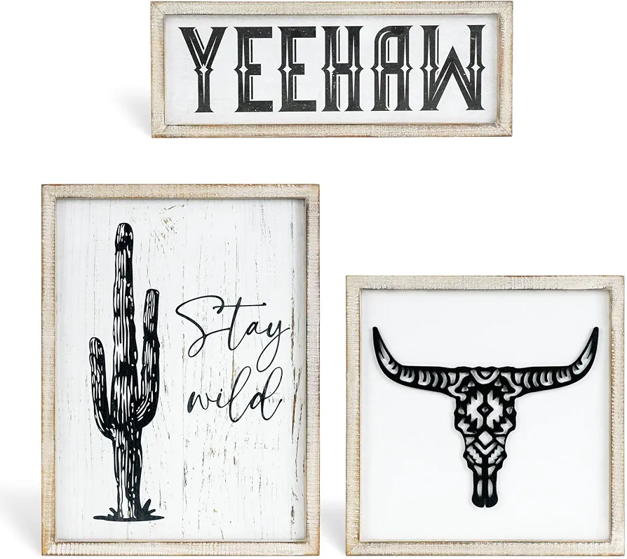 Putuo Decor Rustic Cowboy Wall Art - 3 Ps Bohemian Western Room Decor, Perfect for Bedroom and Living Room, Unique Western Cowboy Decor for Housewarming and Indoor Settings