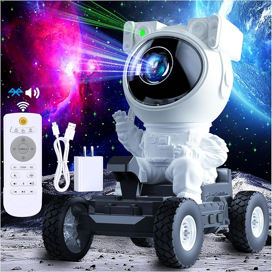 Astronaut Galaxy Projector, Star Projector, Space Projector - Night Light Projector Gift for Kids Room Adults BedRoom Decor, with Remote Timer Bluetooth Speaker (Lunar Rover)