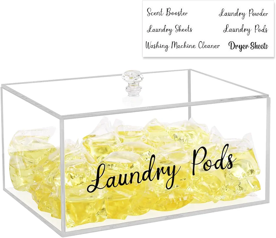 Acrylic Laundry Pods Container, Laundry Pod Holder with Lids, Dishwasher Pods Holder, Dryer Sheet Holder, Laundry Room Organization and Storage