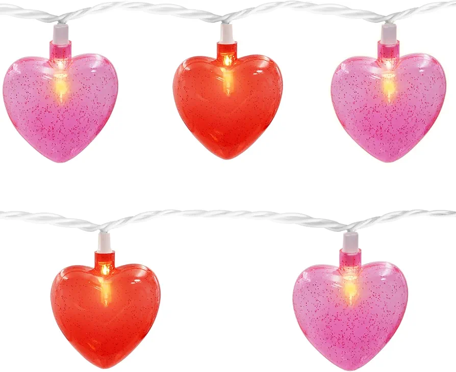 Red Pink Heart String Lights 8.5Ft Valentines Day Lights with 10 Red Pink 3D Heart Lights Plug in Heart Fairy String Lights for Indoor Outdoor Home Window Wedding Party Valentine's Day Decorations