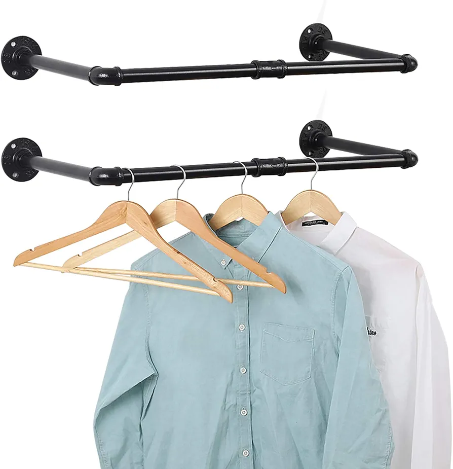 LIANTRAL Clothing Racks for Hanging Clothes, 32.6" Garment Rack, Set of 2 Industrial Pipe Clothing Rack, Closet Rod for Closet Storage, Laundry Room