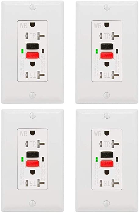 ANKO GFCI Outlet 20 Amp 4 Pack, UL Listed, Tamper-Resistant, Weather Resistant Receptacle Indoor or Outdoor Use, LED Indicator with Decor Wall Plates and Screws (White)