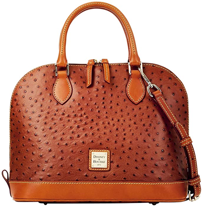 Dooney & Bourke Ostrich Embossed Leather Zip Zip Satchel Bag, Tan