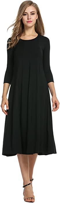 Hotouch Women's 3/4 Sleeve A-line and Flare Midi Long Dress