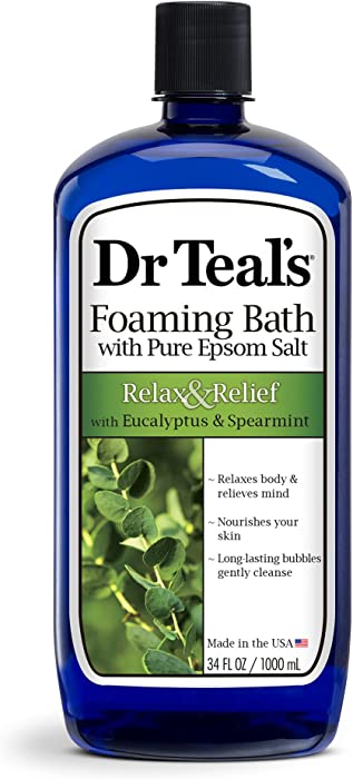 Dr Teal's Foaming Bath with Pure Epsom Salt, Relax & Relief with Eucalyptus & Spearmint, 34 fl oz