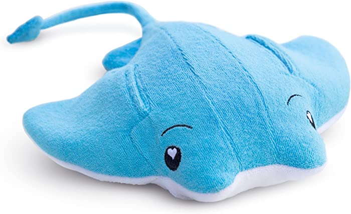 SoapSox Kids Exfoliant Bath Scrub, Exfoliating Soft Animal Toy Wash Cloth Sponge, Fun Bath Loofah Characters with Soap Pocket Insert for Babies, Kids and Children, Ray The Manta