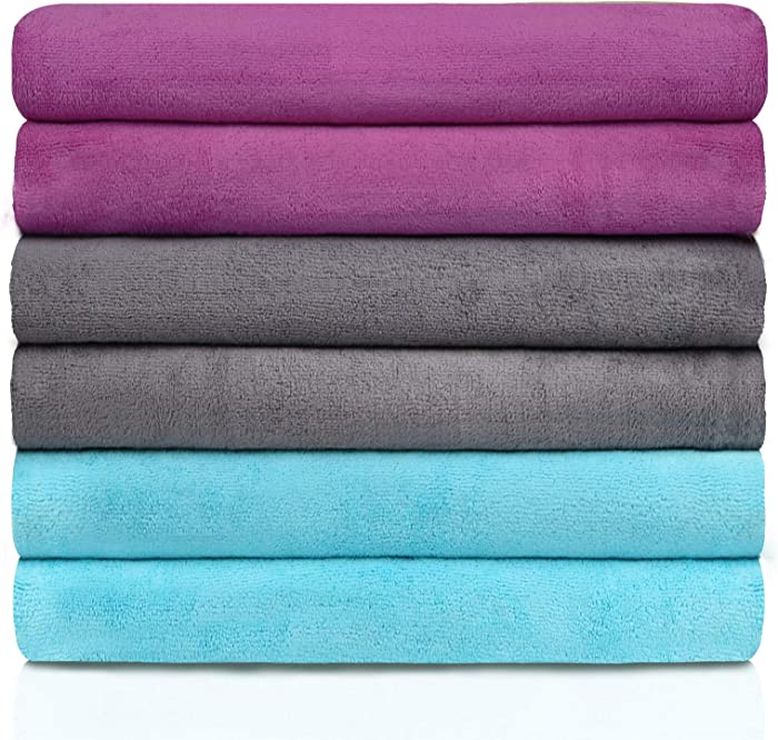 MERRY HOME Microfiber Bath Towel - 27” x 55” 6 Pack Bath Towel Sets Ultra Soft & Absorbent, Quick Dry Bath Towel for Bathroom Pool Spa and Gym