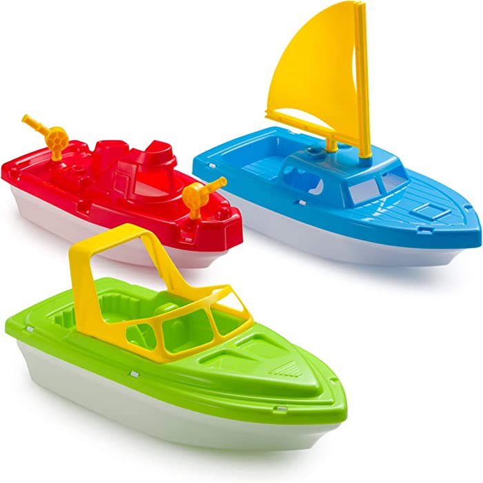 Floating Toy Boat, Bathtub Toys, Pool Boats for Kids - 3 PCs set, 1 Sail Boat, 1 Fishing Boat, 1 Fire Boat - Toy Boats for Water Play, Pool Boat, Bath Toys for Kids & Toddlers Ages 1-10 - Floating Pool Toys for Boys & Girls - Great Birthday Gift