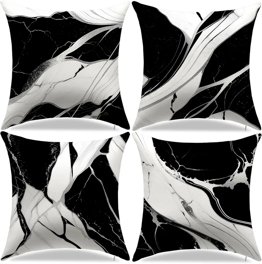 Grey and Black Abstract Pillow Covers 18 x 18 Inch Decorative Throw Pillow Covers Set of 4 for Home Living Room Decor Sofa Bedroom Car Couch Cushion Cover Pillow cases