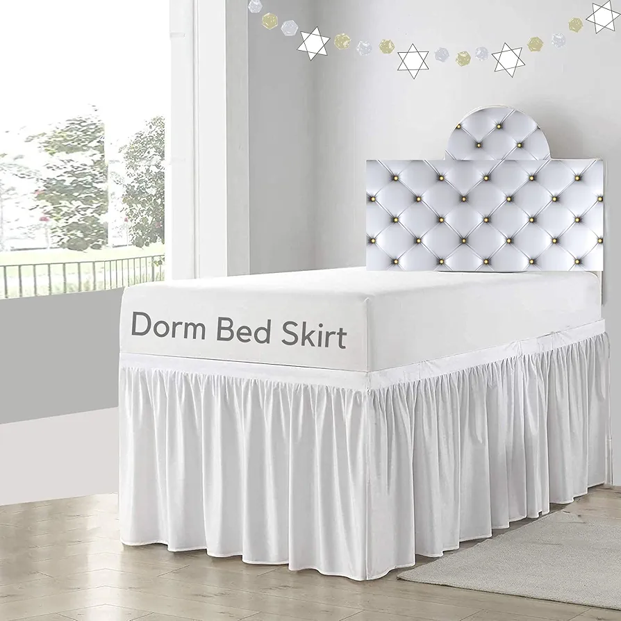 Cottingon,Dorm Room Bed Skirt,100% Microfiber,White Solid -Twin XL /32" Drop