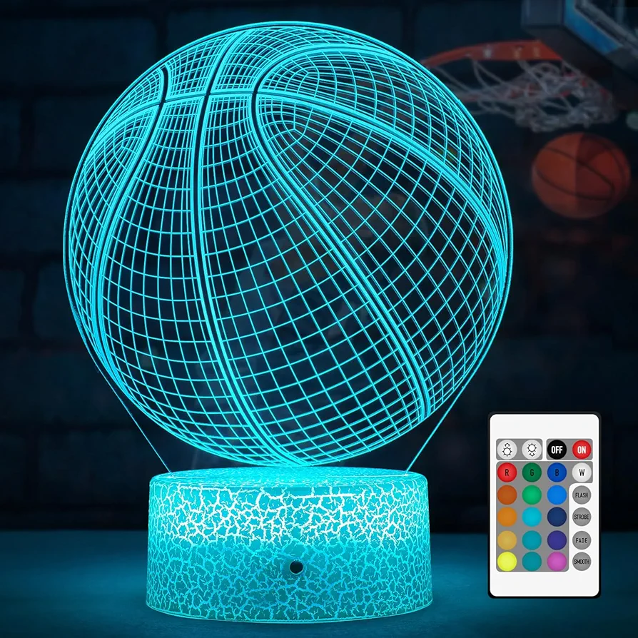 Basketball Night Light, Basketball Gifts 3D Illusion Effect Lamp 16 Colors, Basketball Lamp Suitable for Basketball Fans Basketball Room Decor for Boys Girls Bedroom (Basketball)