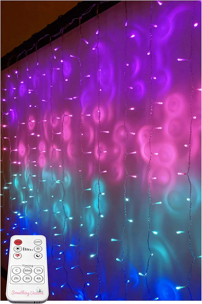 Something Unicorn - Purple Ombre LED String Curtain Lights with Remote for Teen Room, Girls Room, College Dorm, Nursery and Kids Room Décor. Perfect for Mermaid Decoration.(Premium Version)