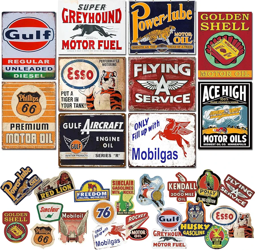 10Pcs Vintage Garage Signs For Men Wall Decorations Old Car Shop Posters Oil And Gas Station Sign Man Cave Decor,Posters For Room Aesthetic,Retro Wall Collage Kit Aesthetic Pictures,Vintage