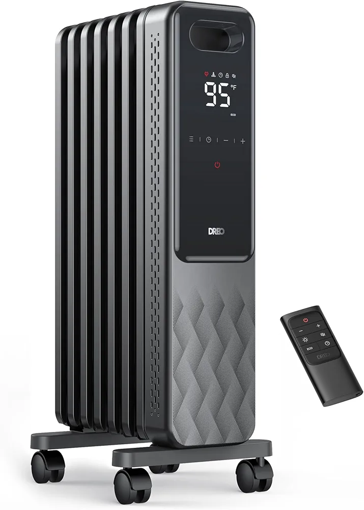 Dreo 1500W Oil Filled Radiator, Electric Radiant Heaters for indoor use Large Room with Remote Control, Child Lock, 4 Modes, Overheat & Tip-Over Protection, 24h Timer, Digital Thermostat, Quiet