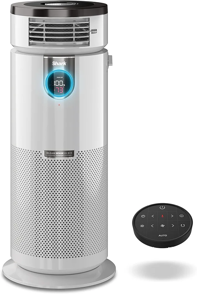 Shark HC502 3-in-1 Clean Sense Air Purifier MAX, Heater & Fan, HEPA Filter, 1000 Sq Ft, Oscillating, Large Rooms, Kitchens, Captures 99.98% of Particles for Clean Air, Dust, Smoke & Allergens, White