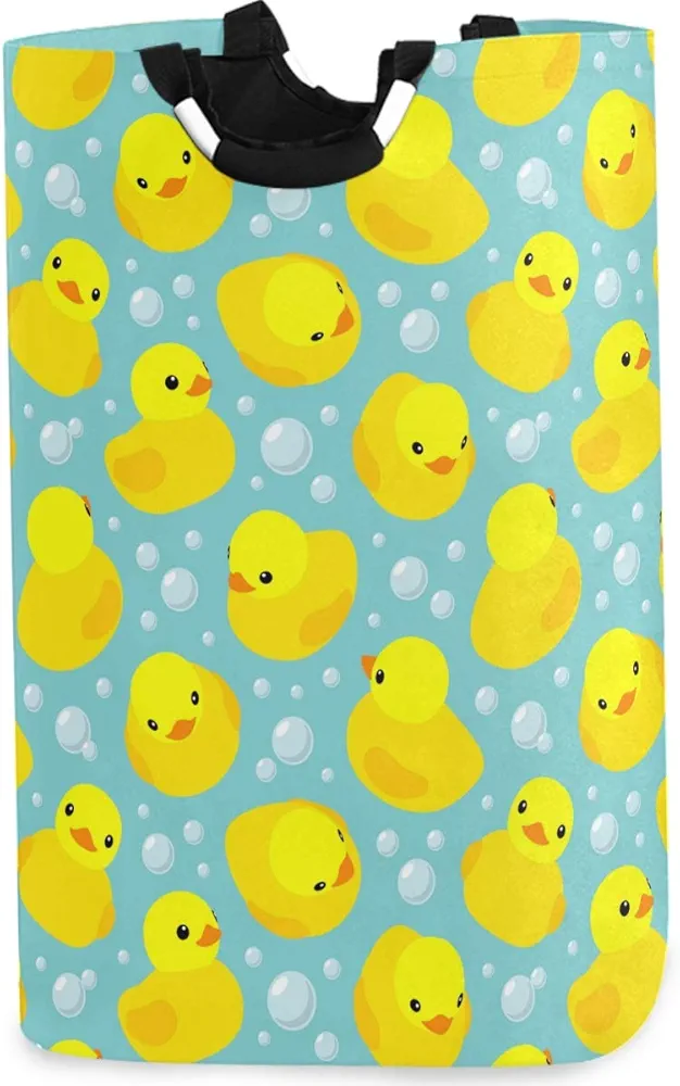 visesunny Collapsible Laundry Basket Yellow Duck Animal Large Laundry Hamper Oxford Fabric Dirty Clothes Toy Organizer with Handle for Bathroom Kids Room Dorm