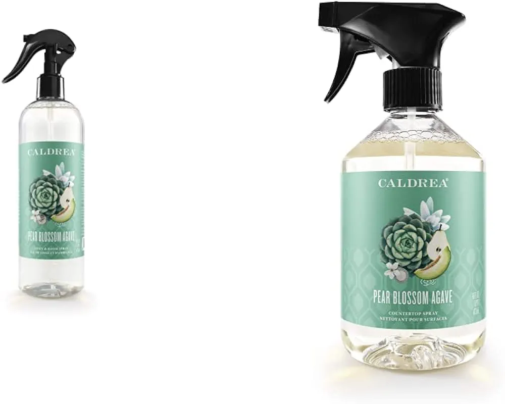 Caldrea Linen and Room Spray, Pear Blossom Agave, 16 oz and Caldrea Pear Blossom Agave Countertop Spray Surface Cleaner 16 oz