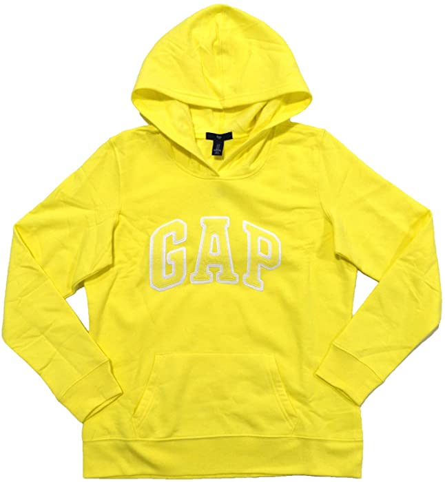 GAP Womens Fleece Arch Logo Pullover Hoodie (Light Yellow, M)