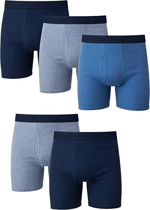 Hanes Ultimate Men's Tagless Boxer Briefs-Multiple Colors (Blues, Assorted)