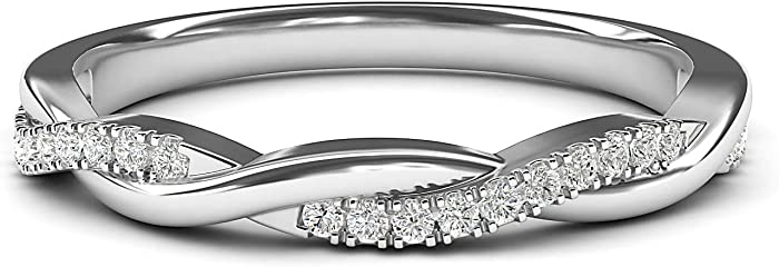 14k White Gold 2.5mm Petite Twisted Vine Simulated Diamond Ring Wedding Band Matching Ring