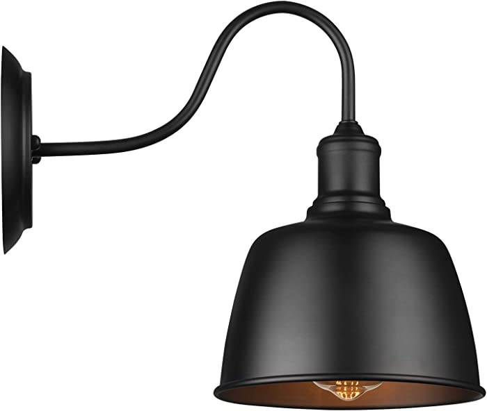 Gooseneck Barn Wall Light Black Wall Sconce Lighting Industrial Vintage Farmhouse E26 Wall Lamp Led Porch Light for Indoor Bathroom Bedroom Living Room Office(1-Light)